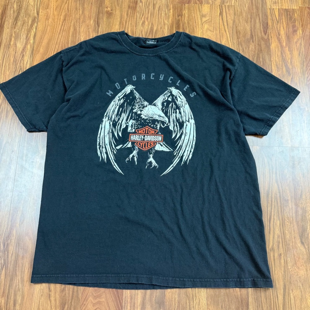 Harley Davidson T-Shirt Mens XL Black Eagle Bull Falls Wausau WI Graphic Tee